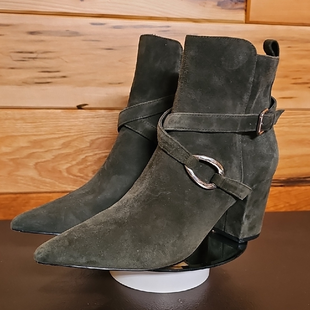 White House Black Market Olive Sergeant Suede Ankle Booties